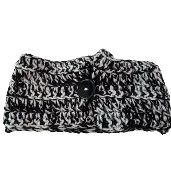 Black & White Handcrafted Wool Blend Buttoned Collar/Headband For Women - Picture 1 of 7